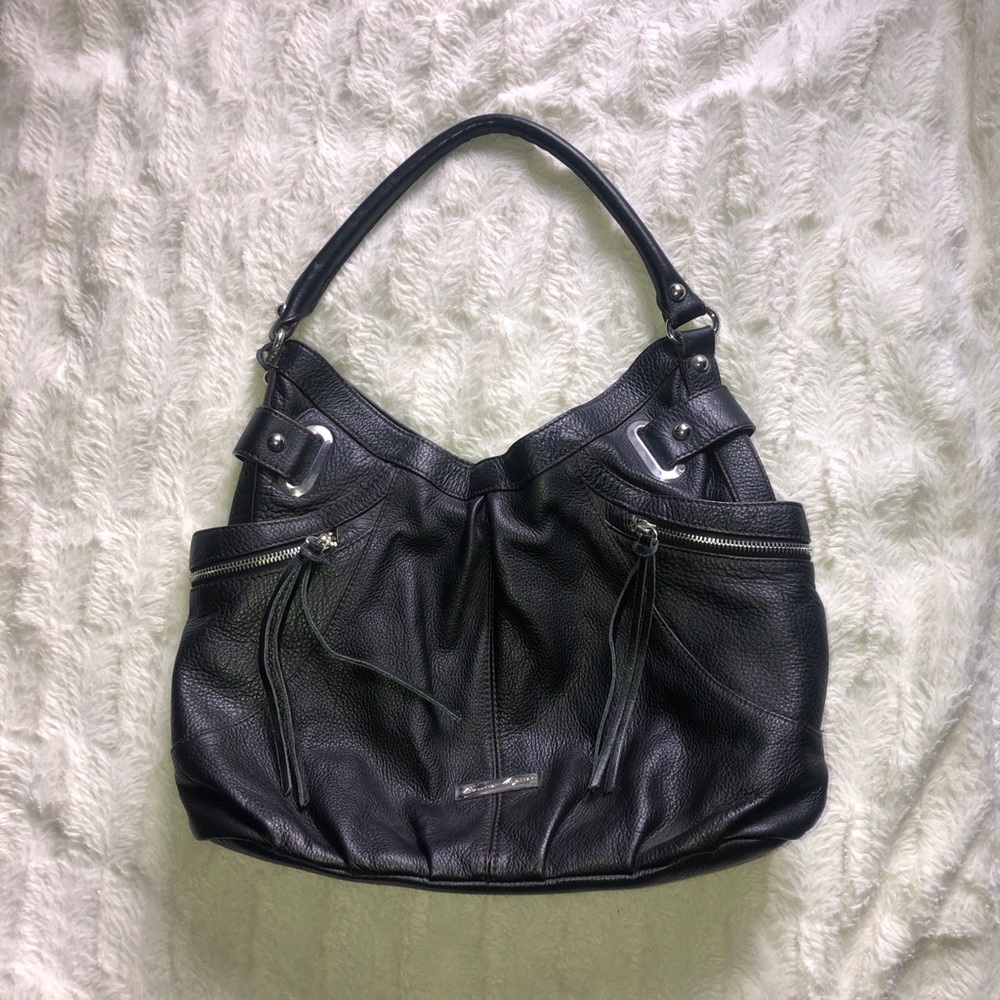 Etienne Aigner black Leather handbag hobo bag style Vintage 1990s Girl-Boss Chic